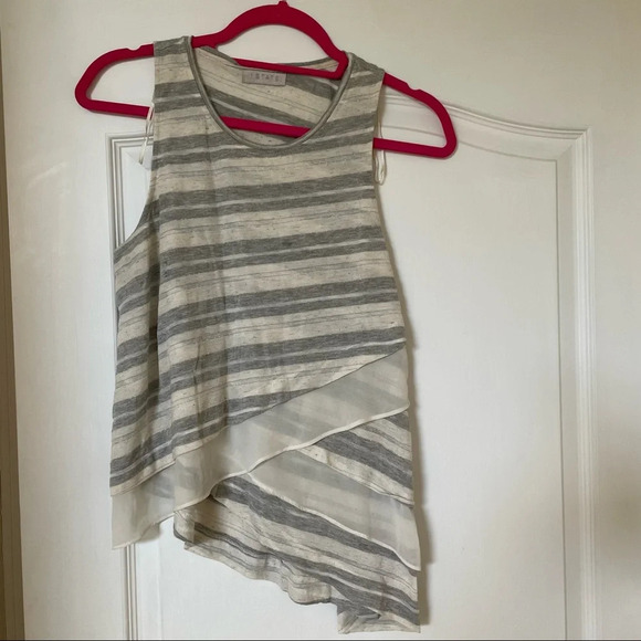 1. State Tops - 1. State Asymmetrical Tiered Striped Tank Top